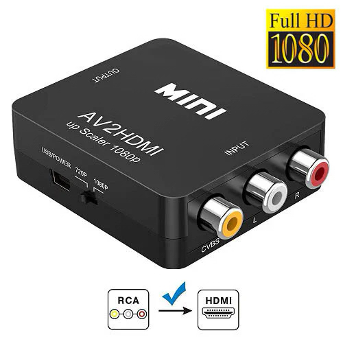 AV RCA - HDMI конвертер видео, аудио, FullHD 1080p, черный